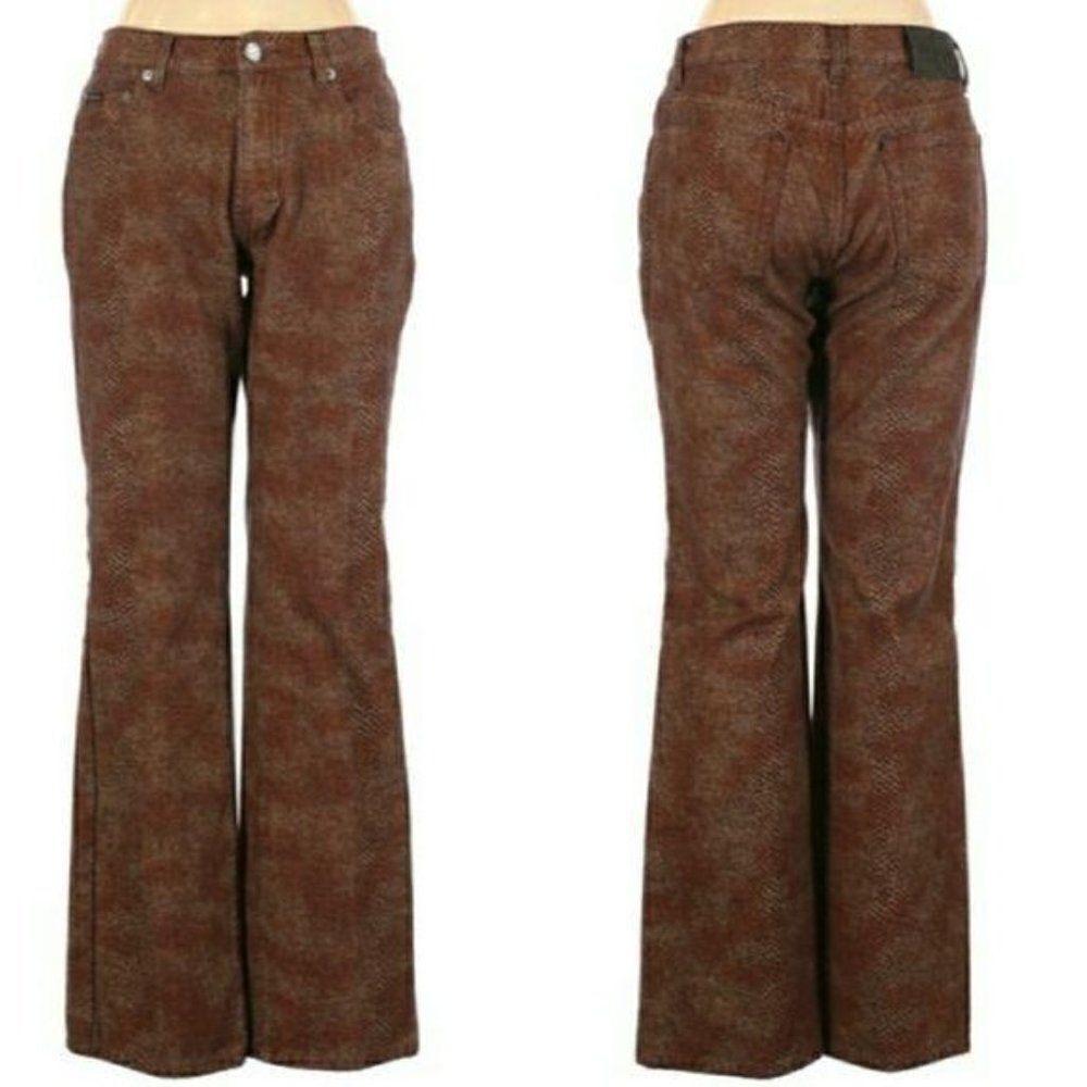 Calvin Klein Cotton Metallic Animal High-rise Straight Leg‎ Jeans Brown Sz 8